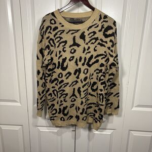 Vestidos S Leopard Print Sweater Women Tan Black Knit Boho Fall Cozy Neutral